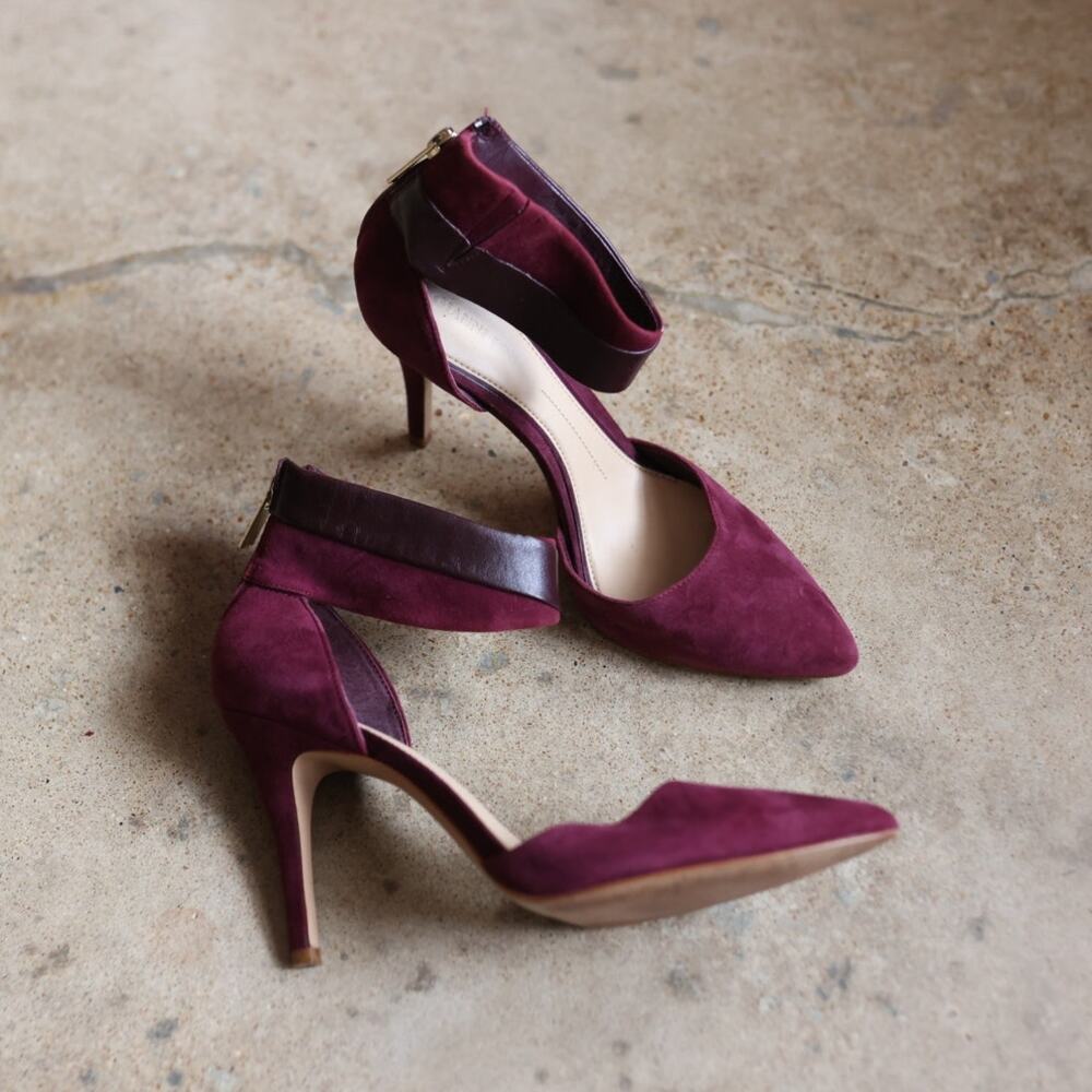 Gianni Bini Burgundy Wine Suede Ankle Strap Pointed Toe Stiletto Heels 9.5